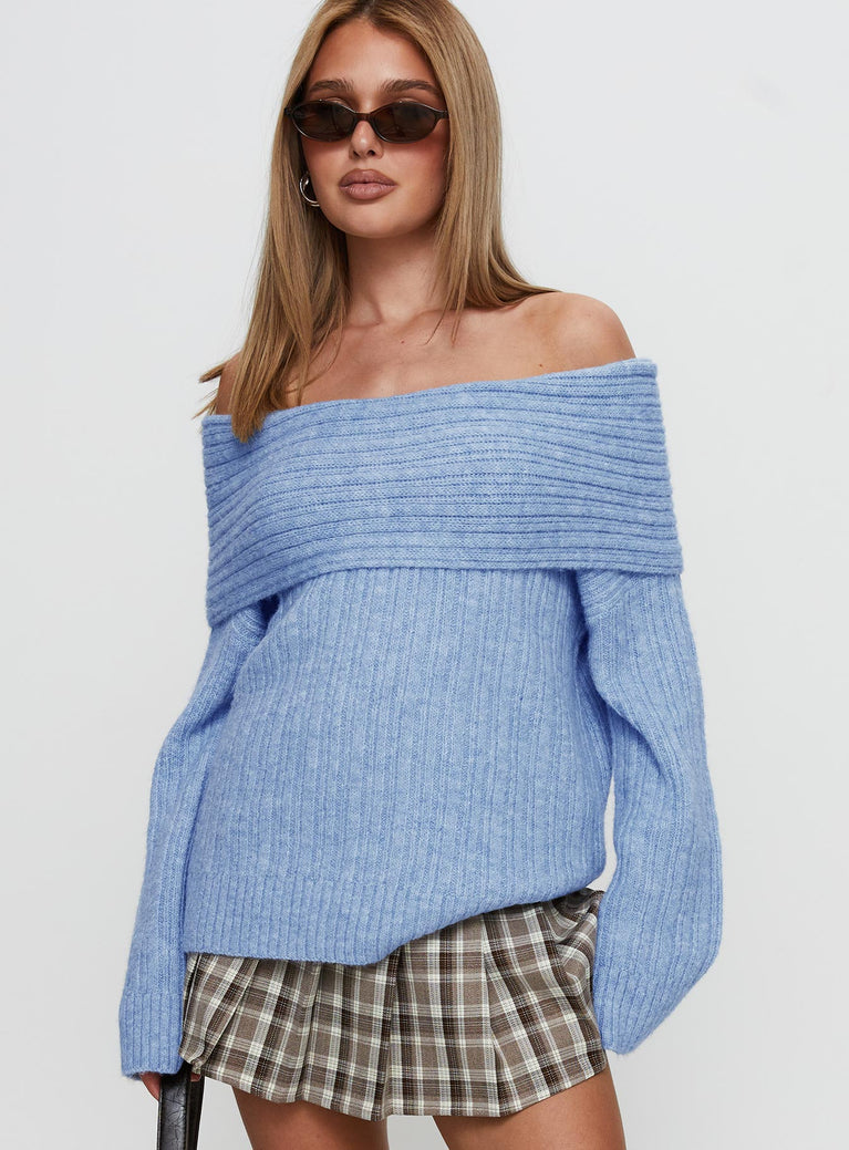 Snowie Off Shoulder Knit Sweater Blue