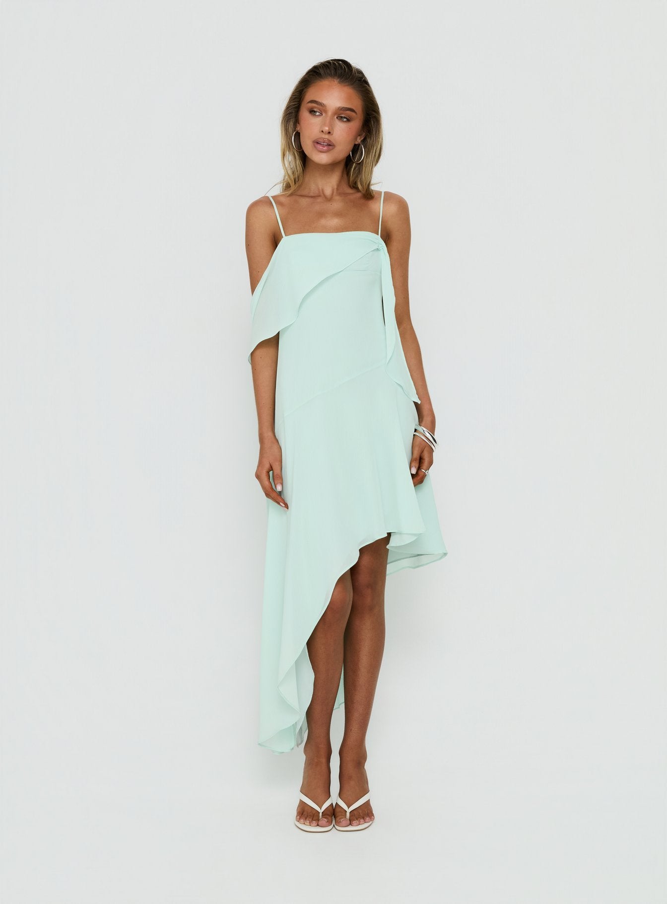 Massey Bust Draping Low Back Midi Dress Aqua | Princess Polly