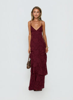 Lyricah Tiered Tie Back Maxi Dress / Burgundy