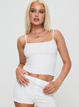 front view of model wearing Princess Polly Take On Me Rib Top White Sleeveless Square Neck 