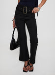 front view of model wearing Princess Polly Gabrielli Belted Pant Black High Waisted Pants 