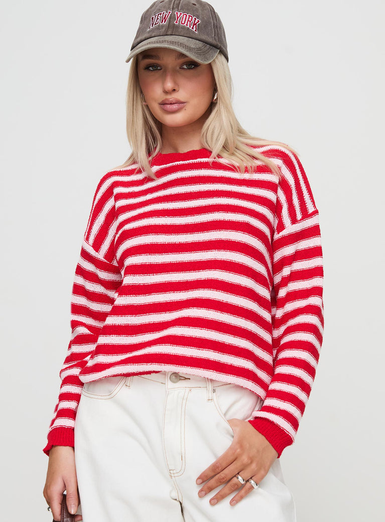 front view of model wearing Princess Polly Freeze Knit Sweater Red 