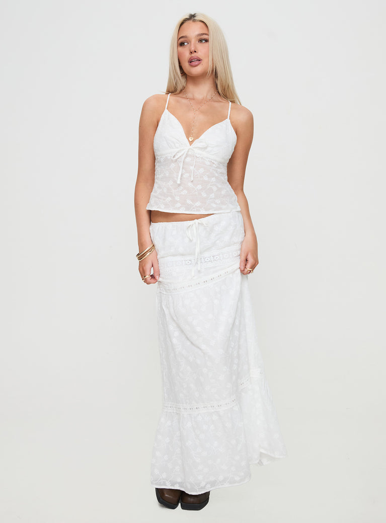   front view of model wearing Princess Polly Eivan Maxi Skirt White Maxi 