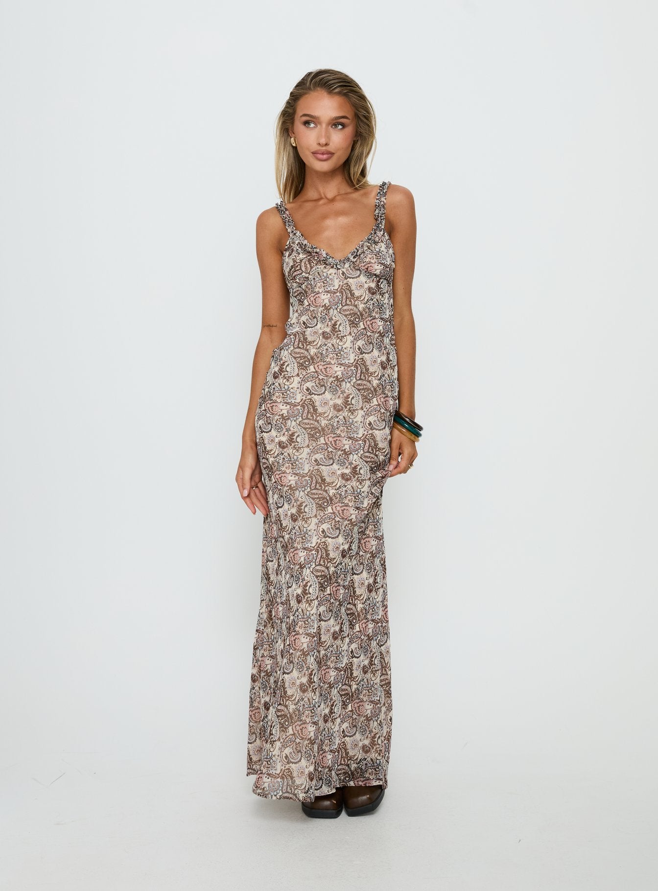 Baley Bias Cut Frill Maxi Dress | Paisley | Womens