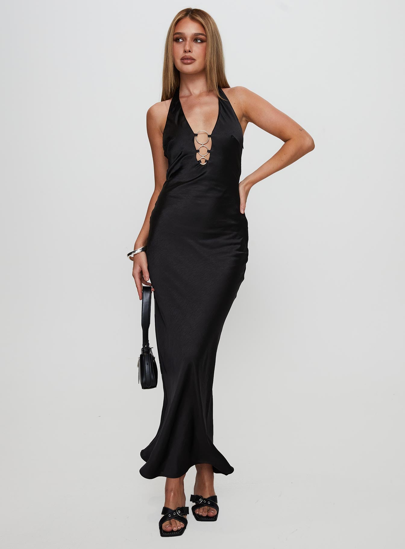 princess polly halter maxi dress Emabella Plunge Halter Maxi Dress Black