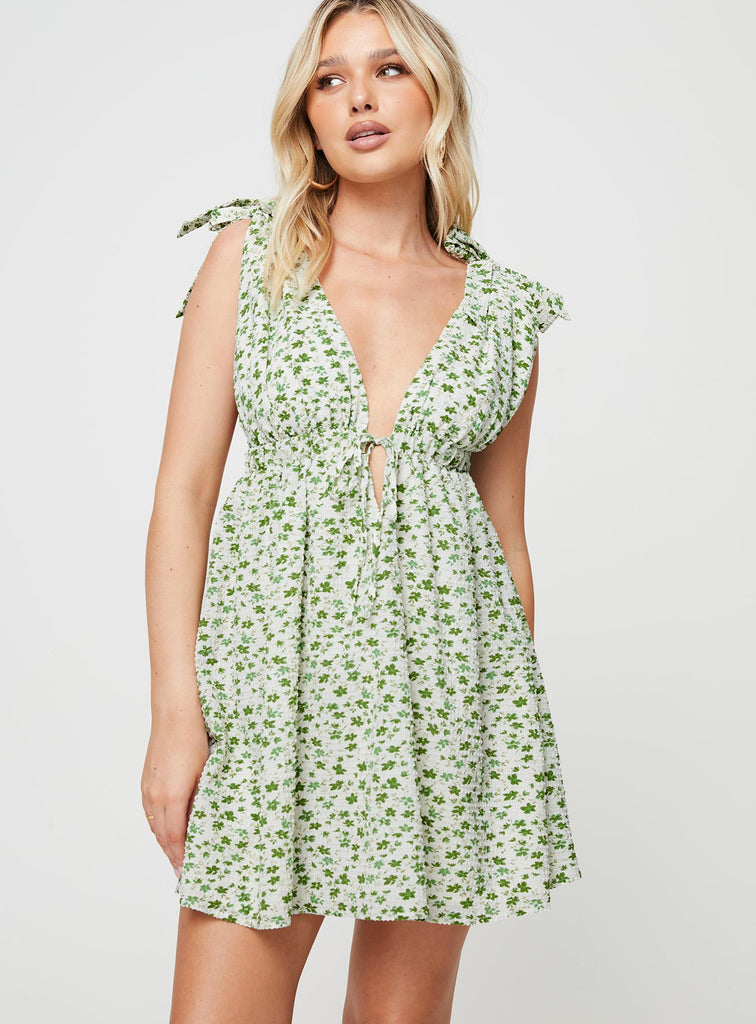 Seersucker Mini Dress Green Multi