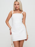 front view of model wearing Princess Polly Doiley Moiley Mini Dress White Square Neck 