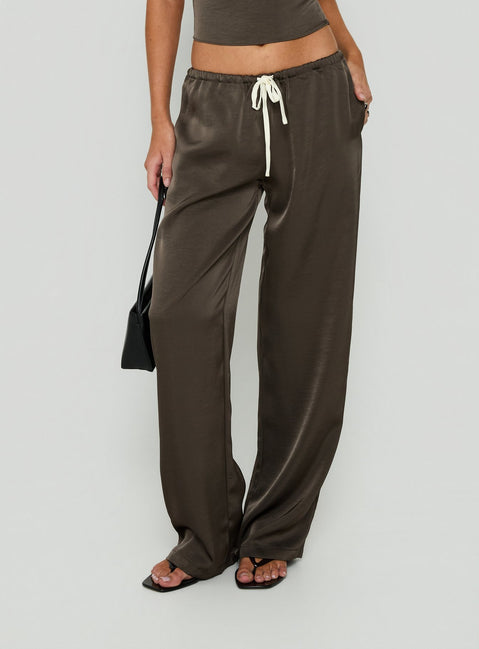 Dialled Up Tie Waist Satin Pants Mocha