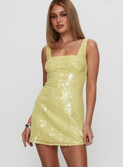 Dasha Mini Dress Yellow Sequin | Princess Polly Dasha Mini Dress Yellow Sequin | Princess Polly