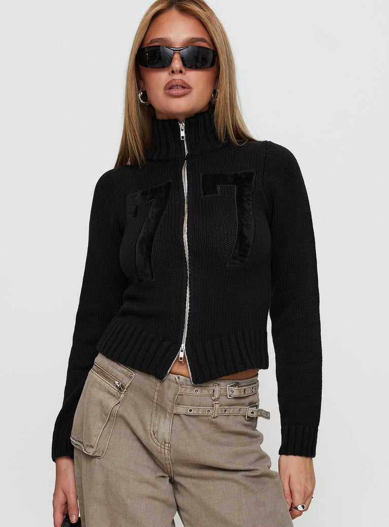 Nylah Zip Up Knit Jacket Black