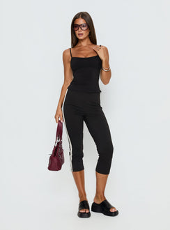 front view of model wearing Princess Polly Jobey Capri Pants Black High Rise Pants 