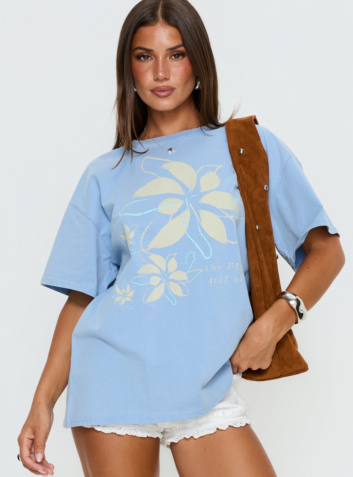 Full Bloom Oversized Graphic Tee Washed Blue | Princess Polly