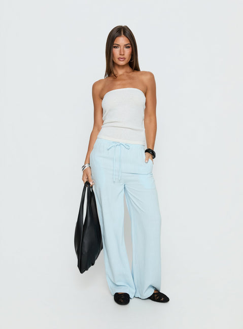 front view of model wearing Princess Polly Parklea Pants Icy Blue High Rise Pants 