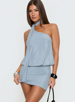 Close Up Sparkle One Shoulder Mini Dress Blue