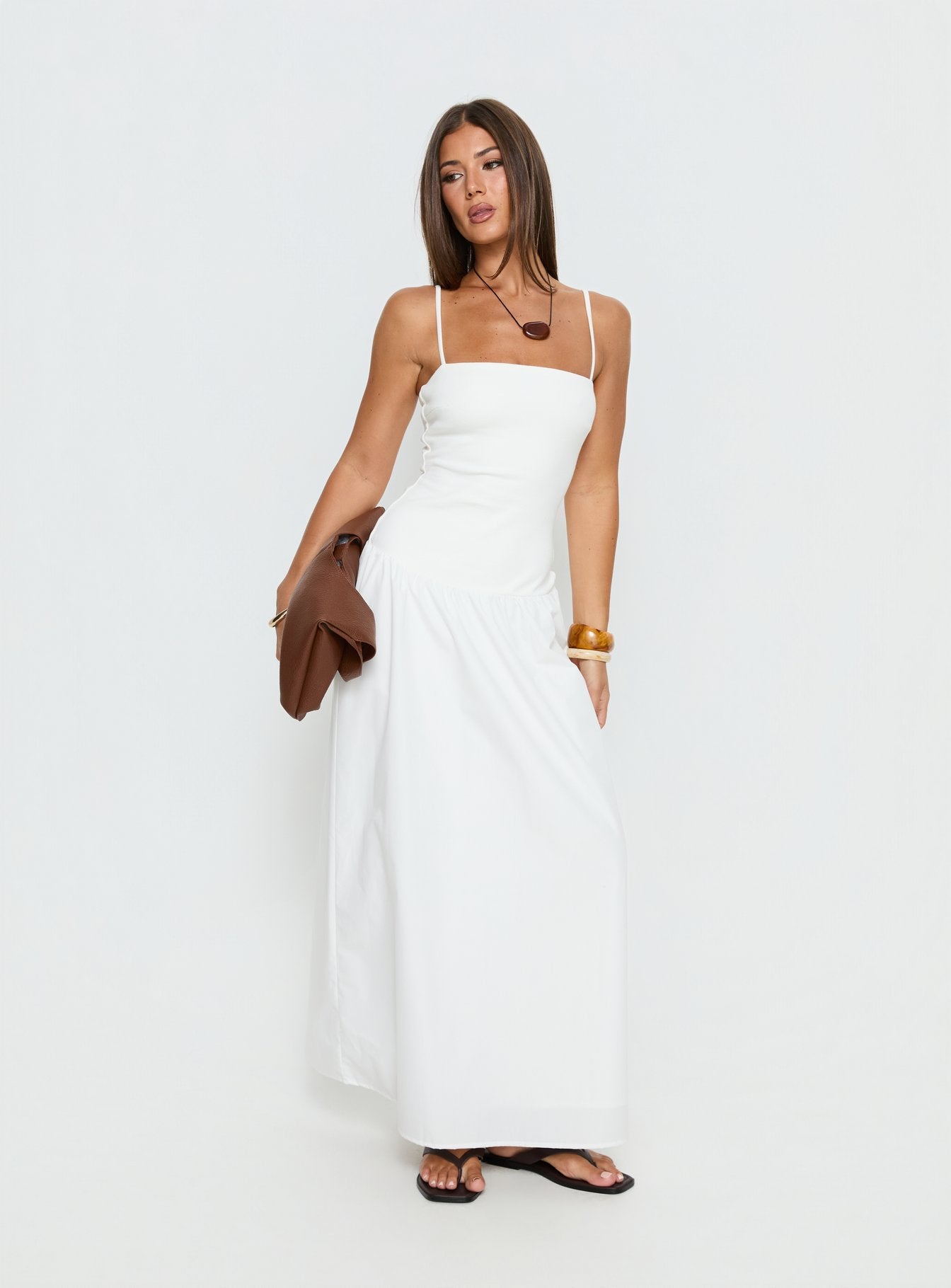 spaghetti strap maxi dress white Erroll Knit Strapless Maxi Dress White