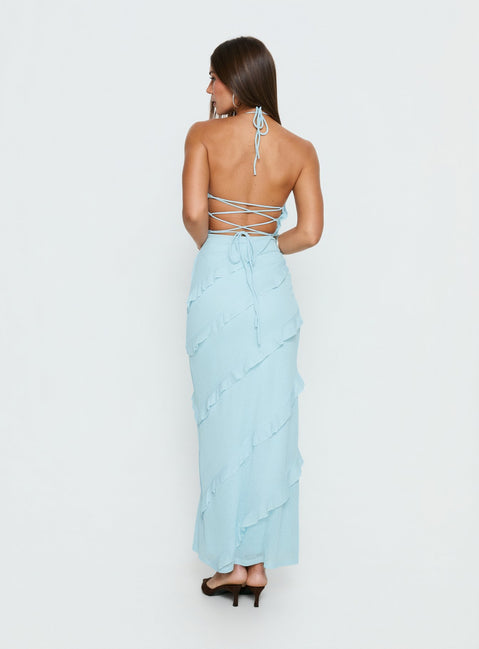 Adesta Frill Halter Maxi Dress Blue
