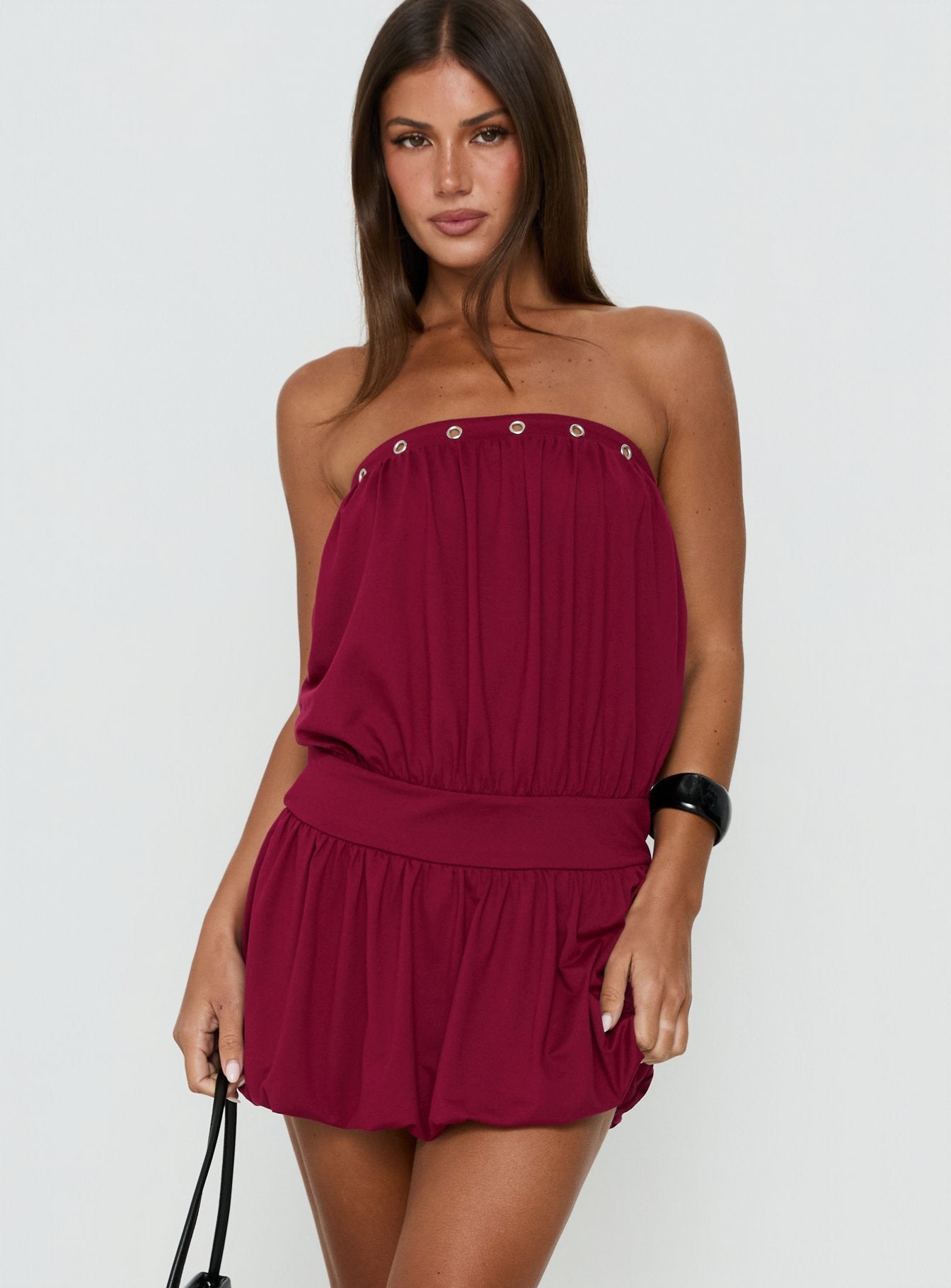 eyelet strapless mini dress Women's Gentle Bloom Floral Eyelet Strapless Mini Dress in Light Sage