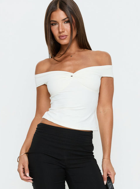off the shoulder dress tops Maxeina Off Shoulder Twist Top White