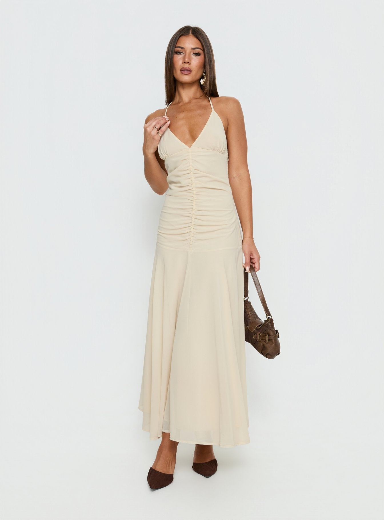 Carlisla Ruched Halter Maxi Dress | Yellow | Womens | Princess Polly Carlisla Ruched Halter Maxi Dress | Yellow | Womens | Princess Polly