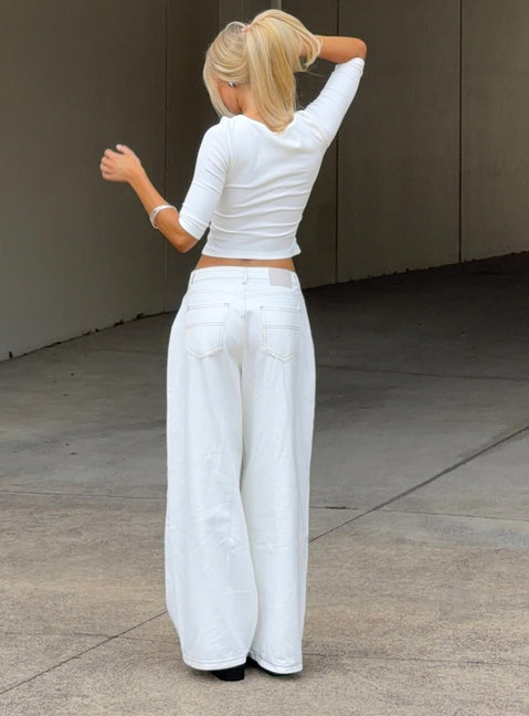 Naylor Mid Rise Wide Leg Jeans Cream