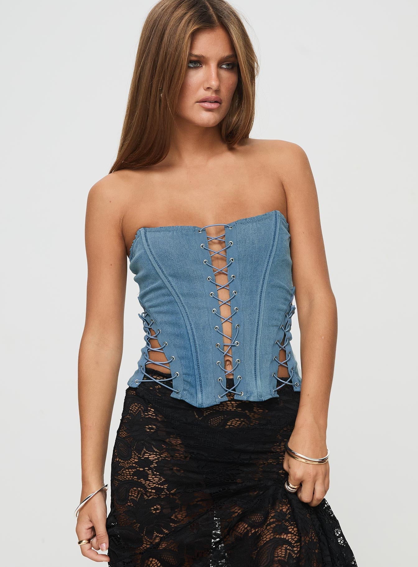 Eden lace up corset denim mid wash