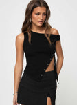 One shoulder top Silver-toned hardware, press clip button fastening at side, asymmetric hem