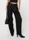 Tailored pants, mid-rise Zip and hook fastening, belt looped waist, twin hip pockets, subtle pleats at waist, straight leg
