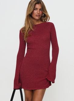 Rhapsody Long Sleeve Knit Mini Dress Red | Princess Polly Rhapsody Long Sleeve Knit Mini Dress Red | Princess Polly