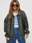 Faux leather bomber jacket Classic collar, ribbed waistband and cuffs, zip front fastening, twin hip pockets&nbsp;
