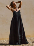 Princess Polly Scoop Neck  Milden Linen Blend Maxi Dress Black