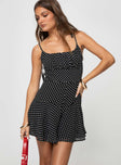Romper, polka-dot print Tie shoulder, gathered material at bust Invisible zip fastening at back, adjustable straps tie fastening, elasticated back band