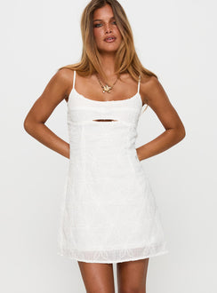 front view of model wearing Princess Polly Powell Mini Dress White Scoop Neck 