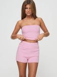 Pink rib knit shorts Folded &amp; elasticated waistband