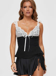 Crop top V-neckline, lace detail, bow at bust, invisible zip fastening at side Non-stretch material, fully lined