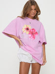 Pink Graphic tee Drop shoulder, crew neckline