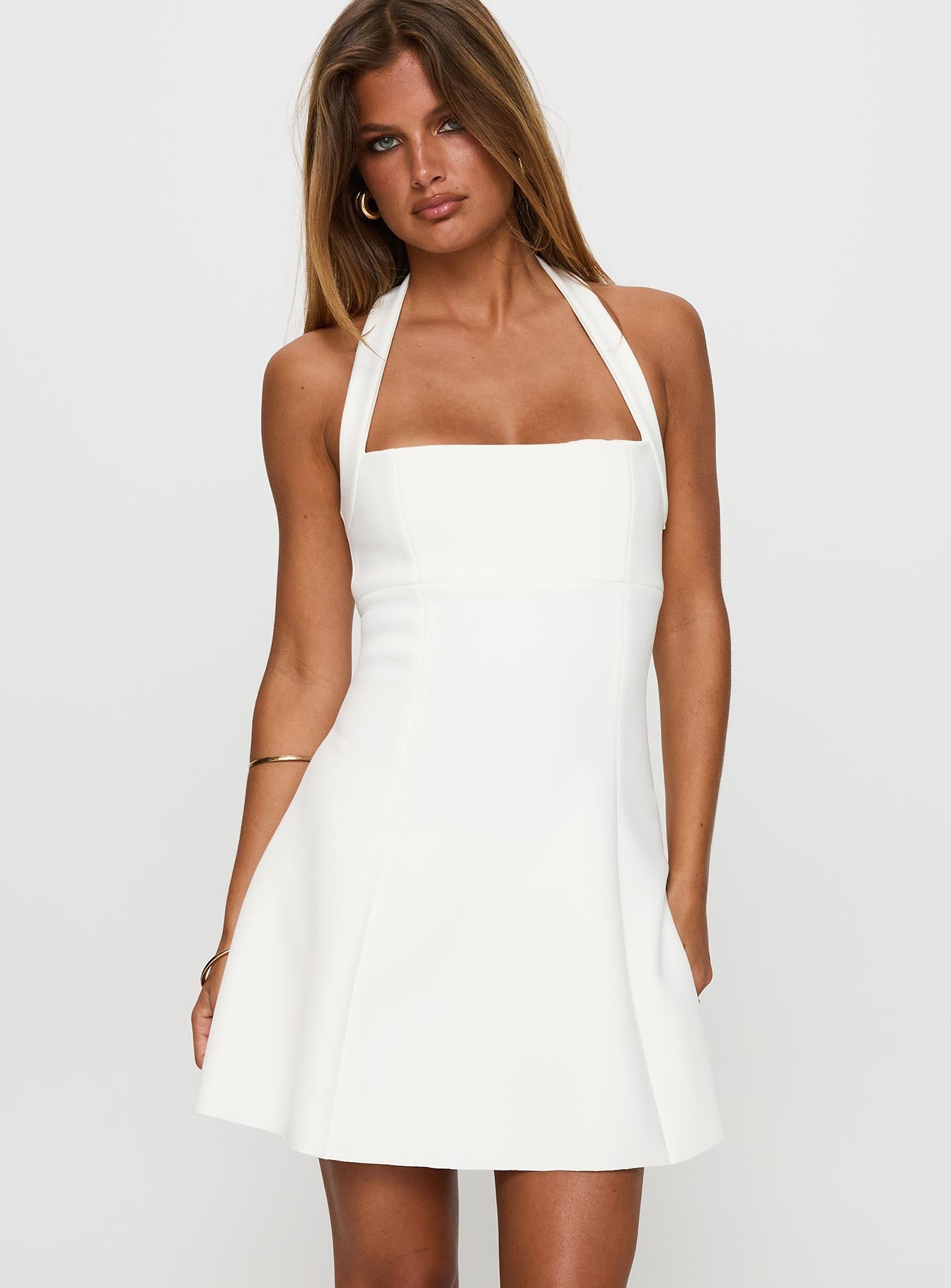 Alyn Halter Mini Dress White | Princess Polly Alyn Halter Mini Dress White | Princess Polly