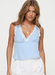 Blue Crop top V neckline, lace detail, invisible zip fastening at side