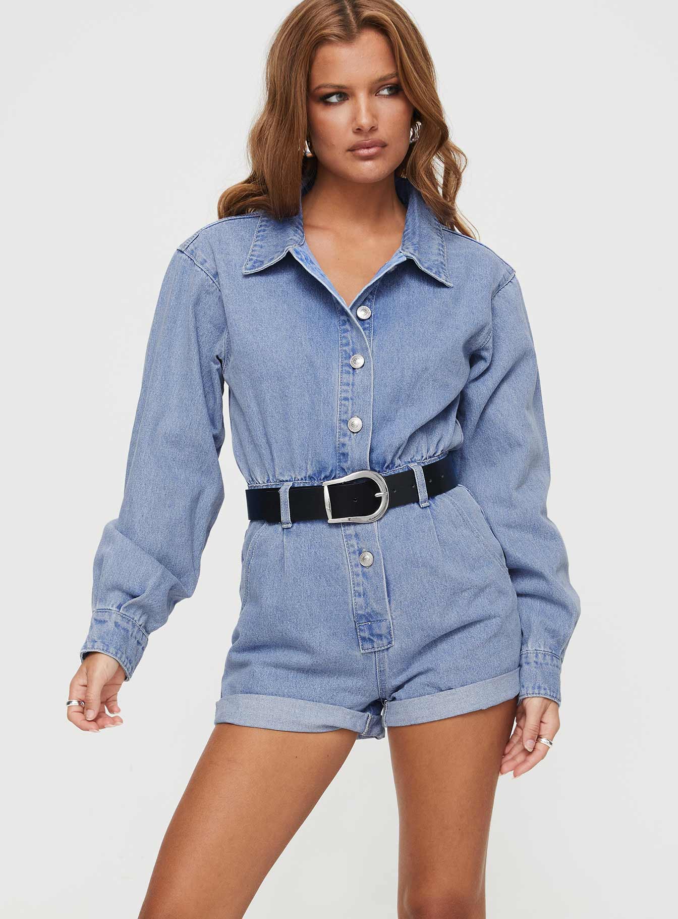 Eisman long sleeve denim romper blue