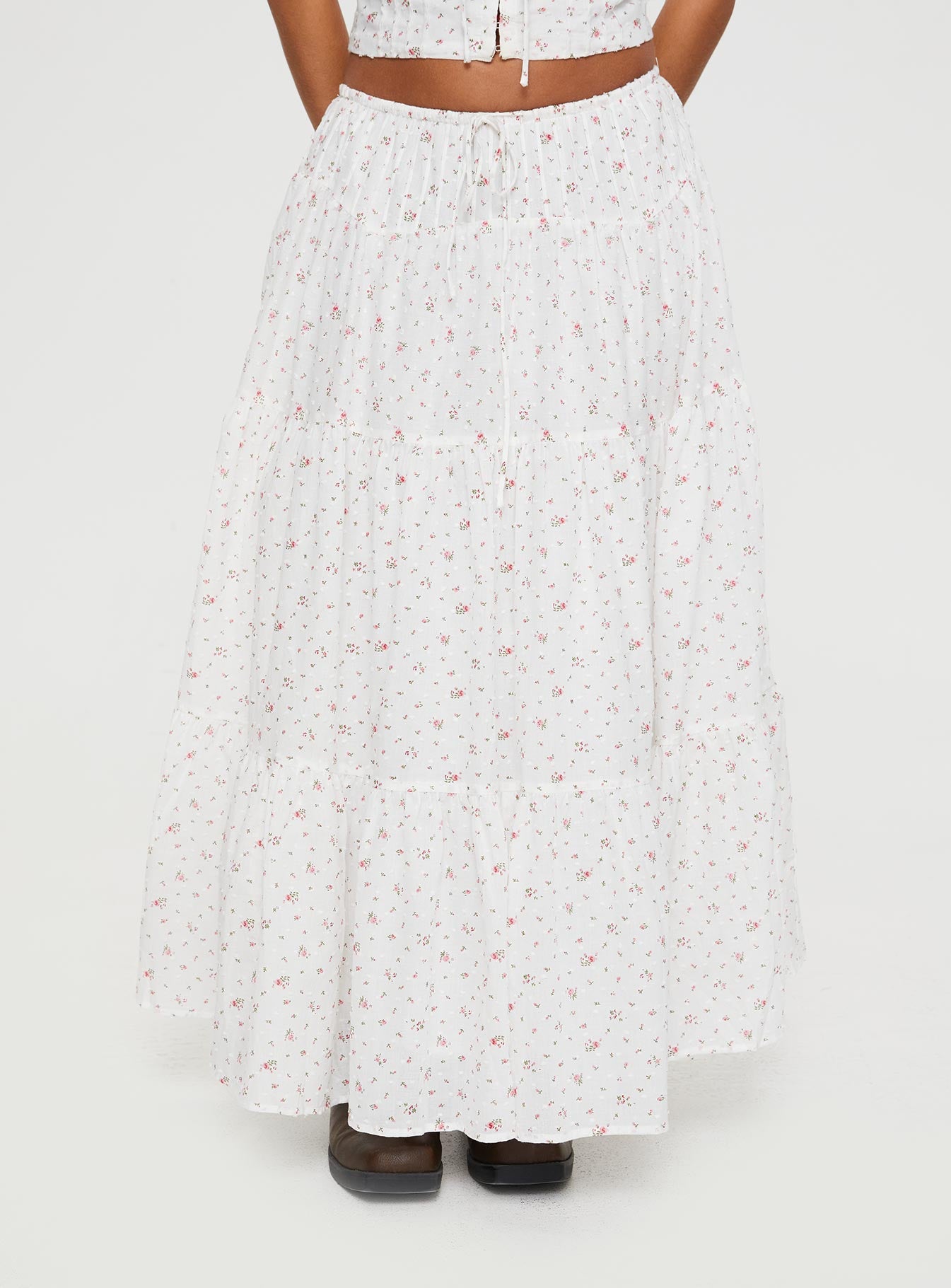 Cherry on top maxi skirt white floral