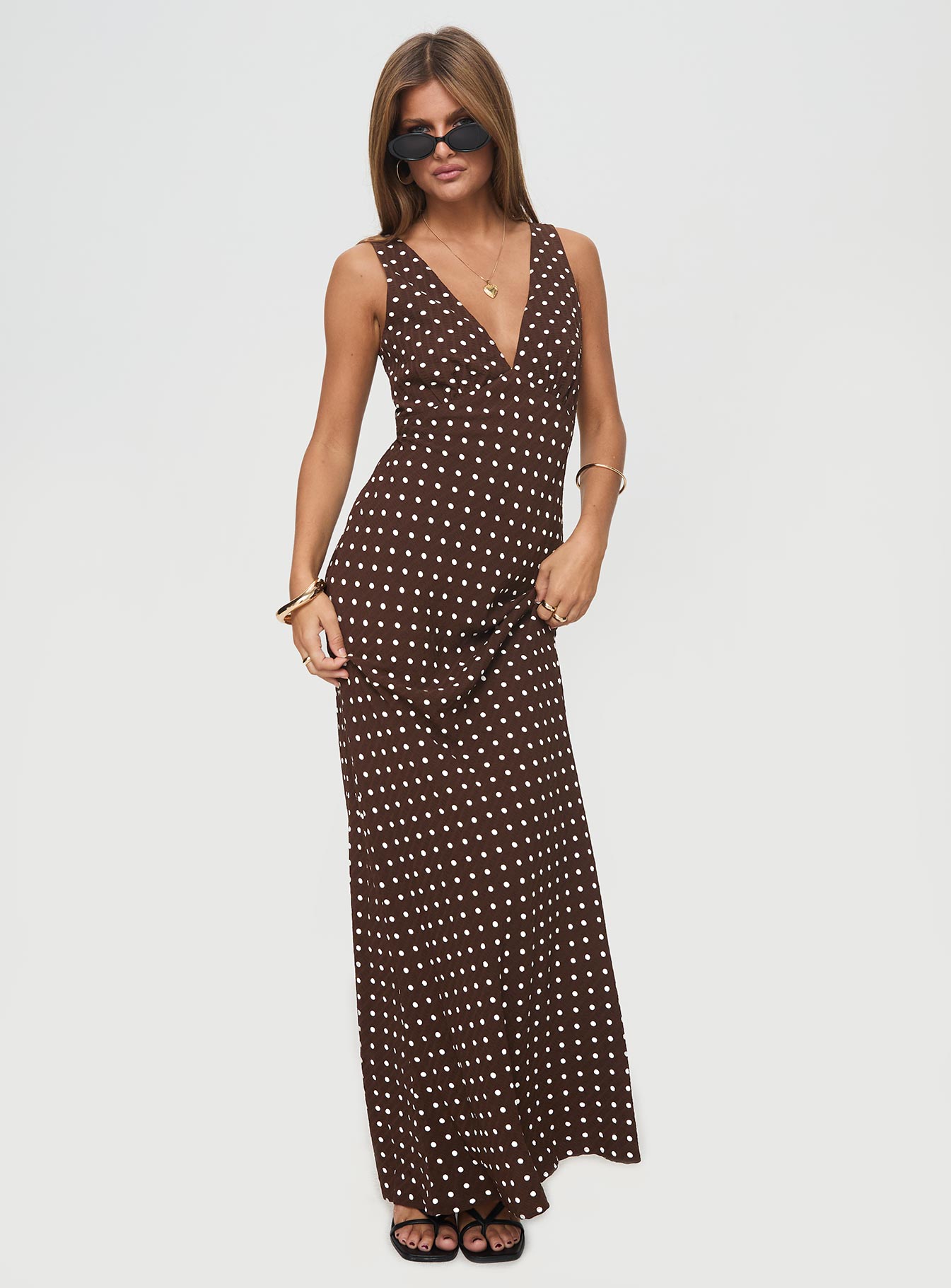 Nellie maxi dress brown polka dot