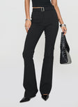 Flare pants Pinstripe print, high rise fit, invisible zip fastening, belt looped waist with buckle Good stretch, unlined 