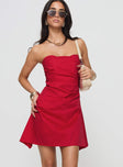 front view of model wearing Princess Polly Bradwell Strapless Mini Dress Red Tall Straight Neck 