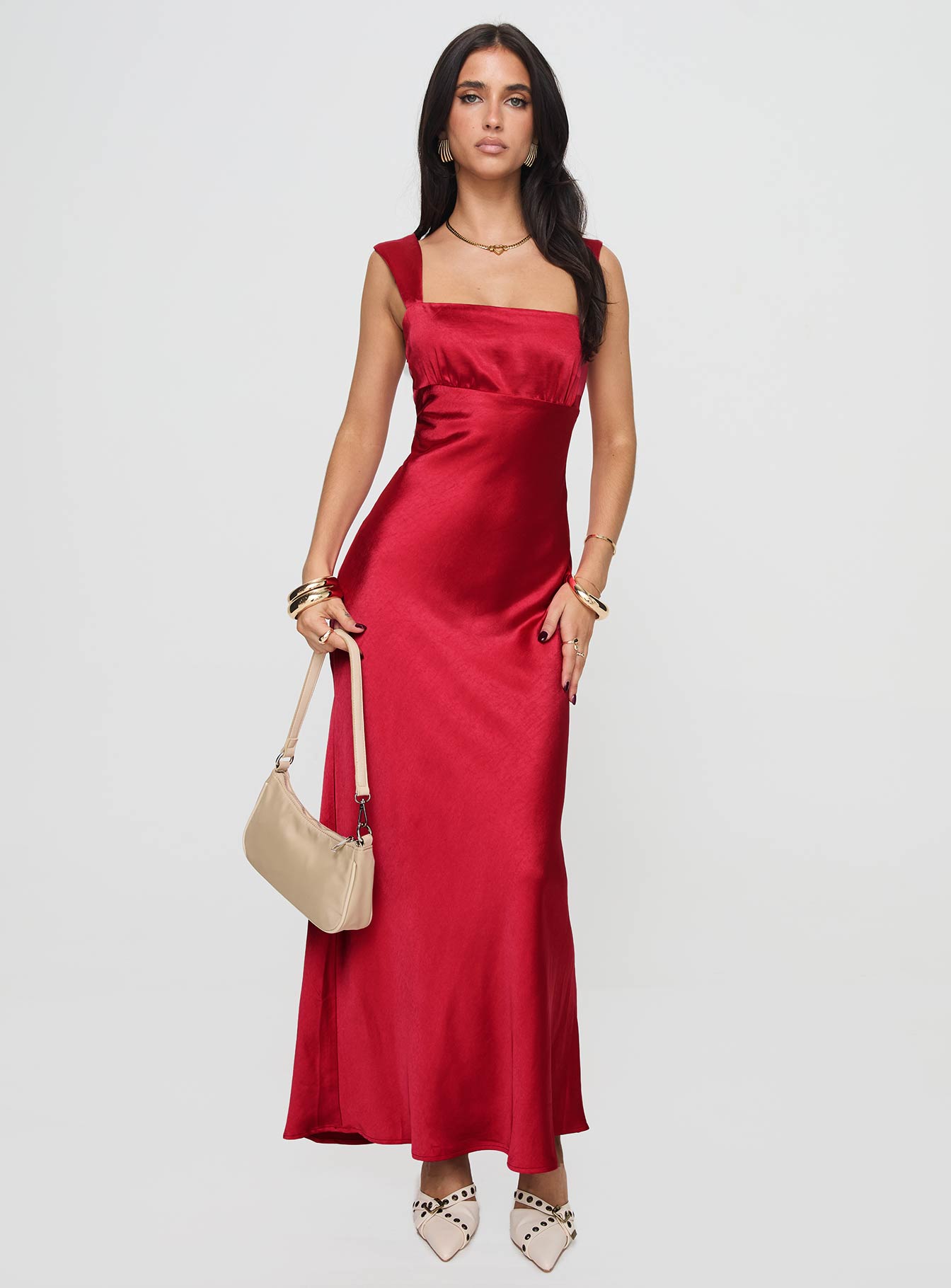 Radioactive bias cut maxi dress red