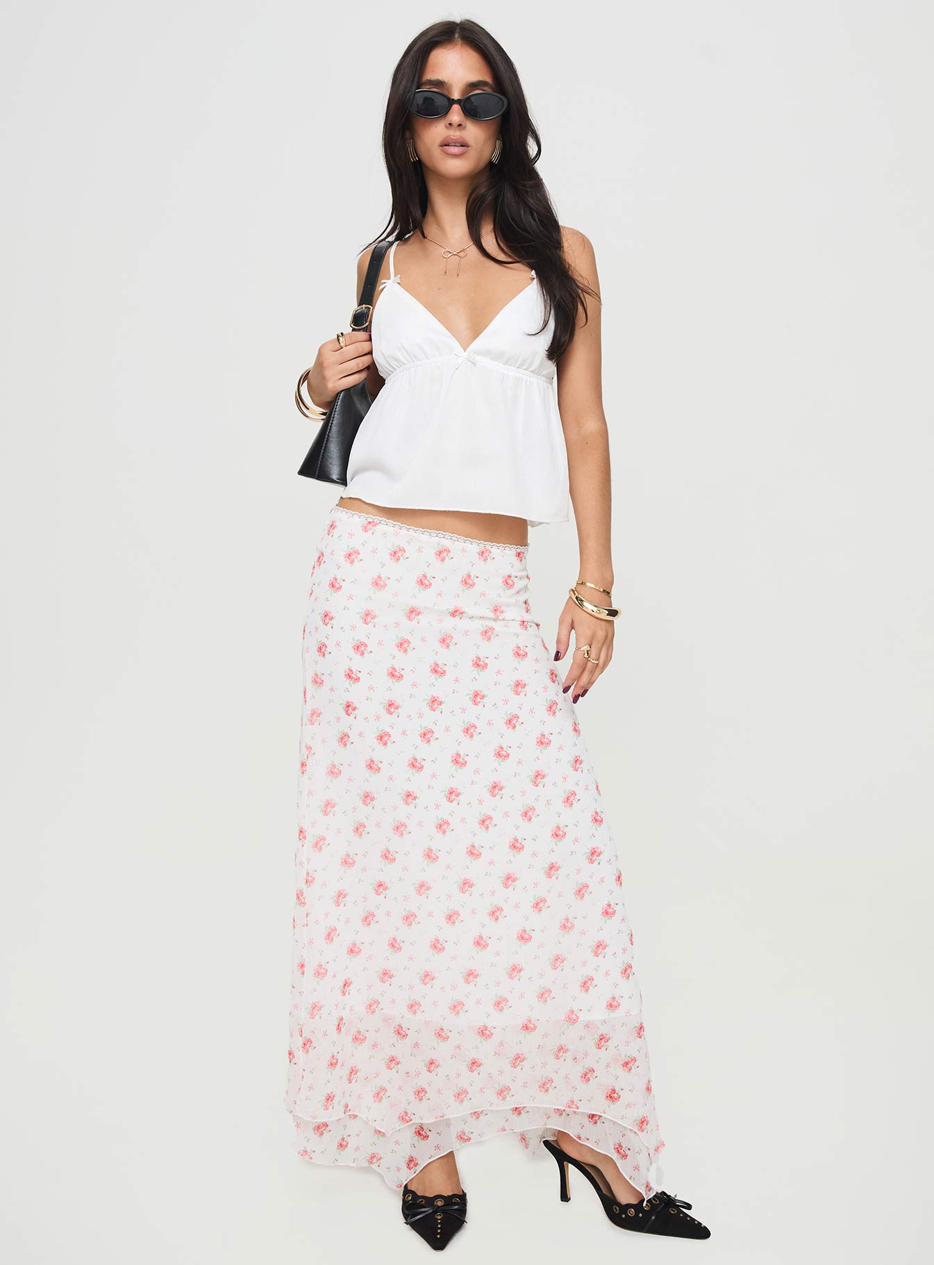 Dancing in a field maxi skirt pink floral