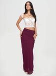   front view of model wearing Princess Polly Devon Maxi Skirt Burgundy Maxi 