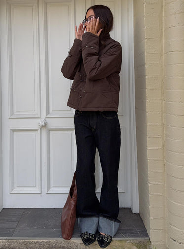 Top Model Low Rise Straight Leg Cuffed Jean Dark Denim