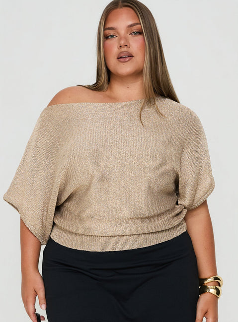 Kysa Off Shoulder Knit Top Gold Curve