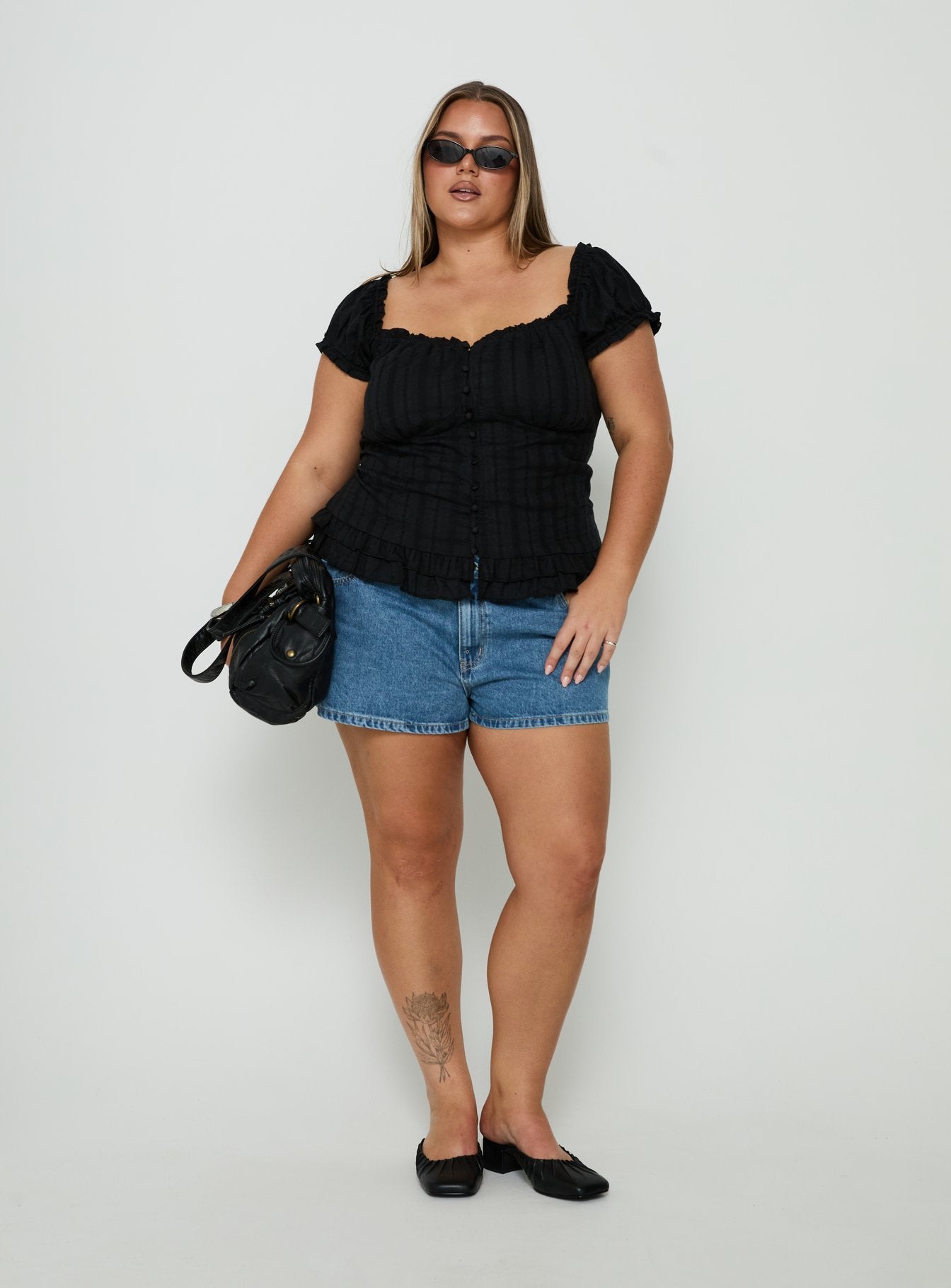 Suiter Frill Detail Top Black Curve | Princess Polly
