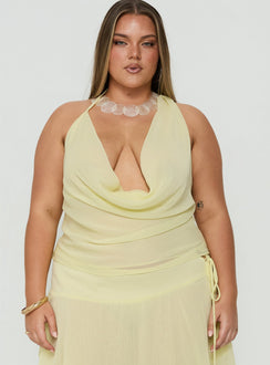 Evaleine Chiffon Cowl Neck Top Baby Yellow Curve