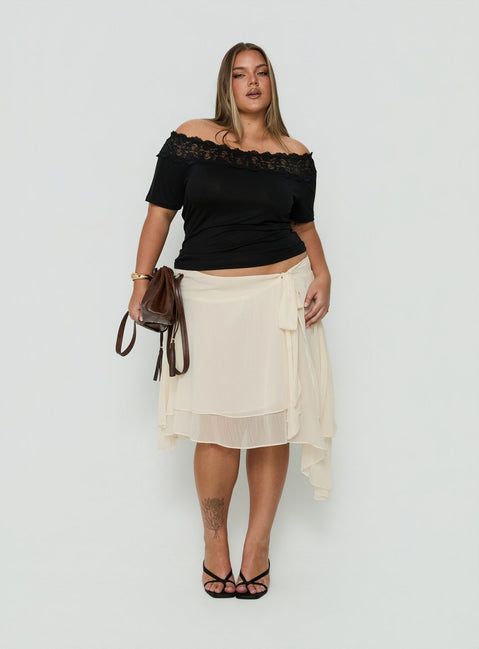 Ophella Tie Waist Chiffon Midi Skirt Cream Curve